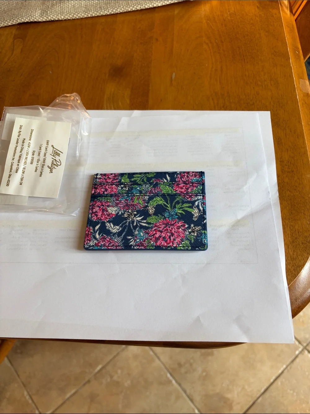 Lilly Pulitzer Navy Floral Card & Key Holder with Pink and Green Print